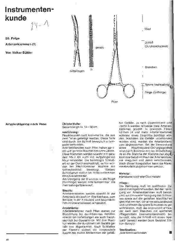 Vorschauseite 1: Instrumentenkunde 35. Folge: Arterienklemmen (1)