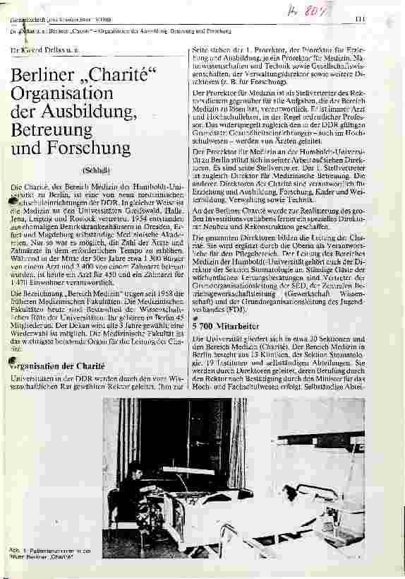 Vorschauseite 1: Die Berliner Charite Organisation der Ausbildung, Betreuung und Forschung