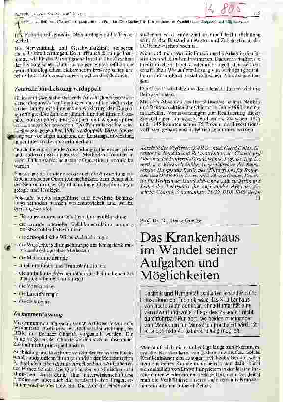 Vorschauseite 5: Die Berliner Charite Organisation der Ausbildung, Betreuung und Forschung