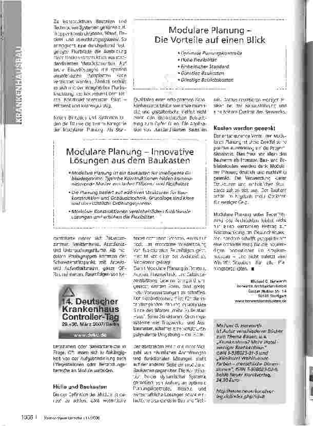 Vorschauseite 2: Modulare Planung zahlt sich aus - Konventionelle Lösungenim Krankenhausbau nicht gefragt