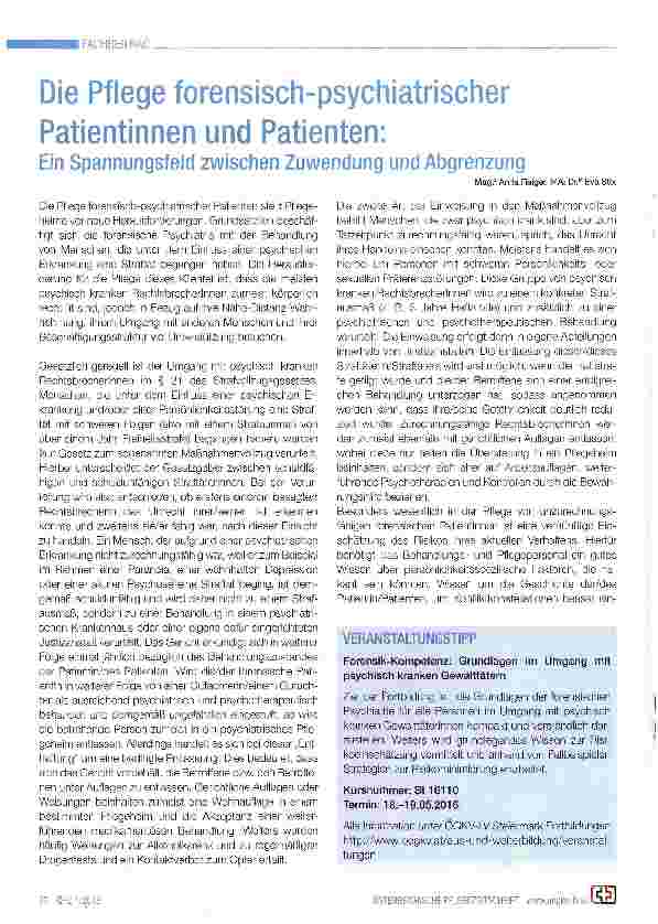 Vorschauseite 1: Die Pflege forensisch-psychiatrischer Patientinnen und Patienten:Ein Spannungsfeld zwischen Zuwendung und Abgrenzung