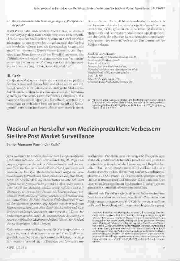 Vorschauseite 1: Weckruf an Hersteller von Medizinprodukten: Verbessern Sie Ihre Post Market Surveillance