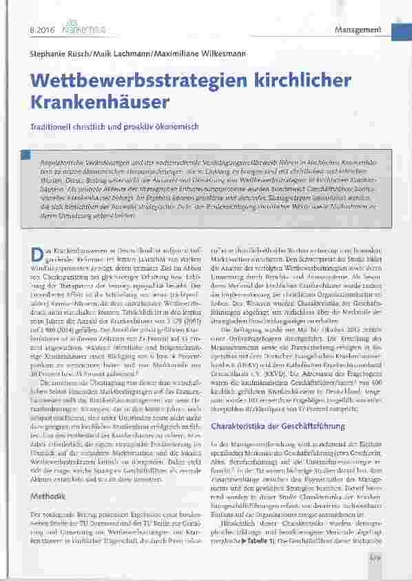 Vorschauseite 1: Wettbewerbsstrategien kirchlicher Krankenhäuser