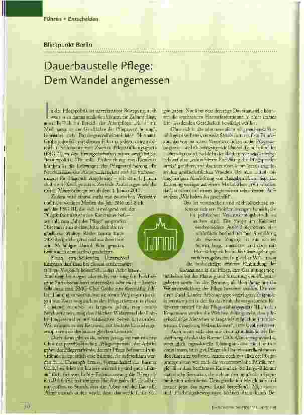 Vorschauseite 1: Dauerbaustelle Pflege: Dem Wandel angemessen