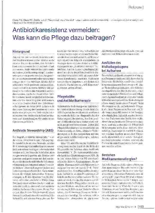 Vorschauseite 1: Antibiotikaresistenz vermeiden: Was kann die Pflege dazu beitragen?
