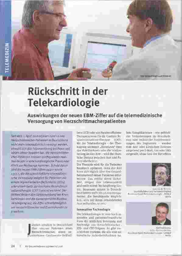 Vorschauseite 1: Rückschritt in der Telekardiologie Auswirkungen der neuen EBM-Zifferauf die telemedizinische Versorgung von Herzschrittmacherpatienten