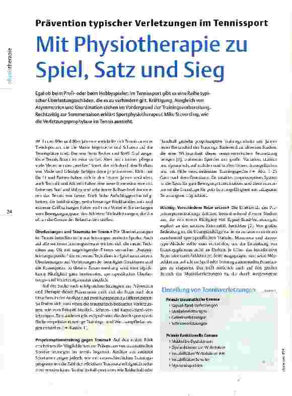 Vorschauseite 1: Prävention typischer Verletzungen im Tennissport Mit Physiotherapie zu Spiel, Satz und Sieg