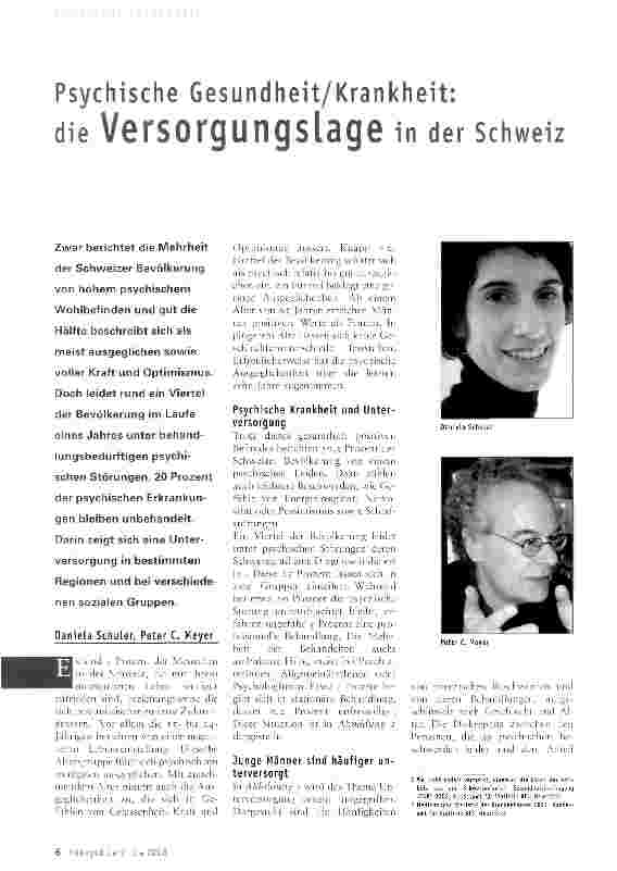 Vorschauseite 1: Psychische Gesundheit/Krankheit: die Versorgungslage in der Schweiz