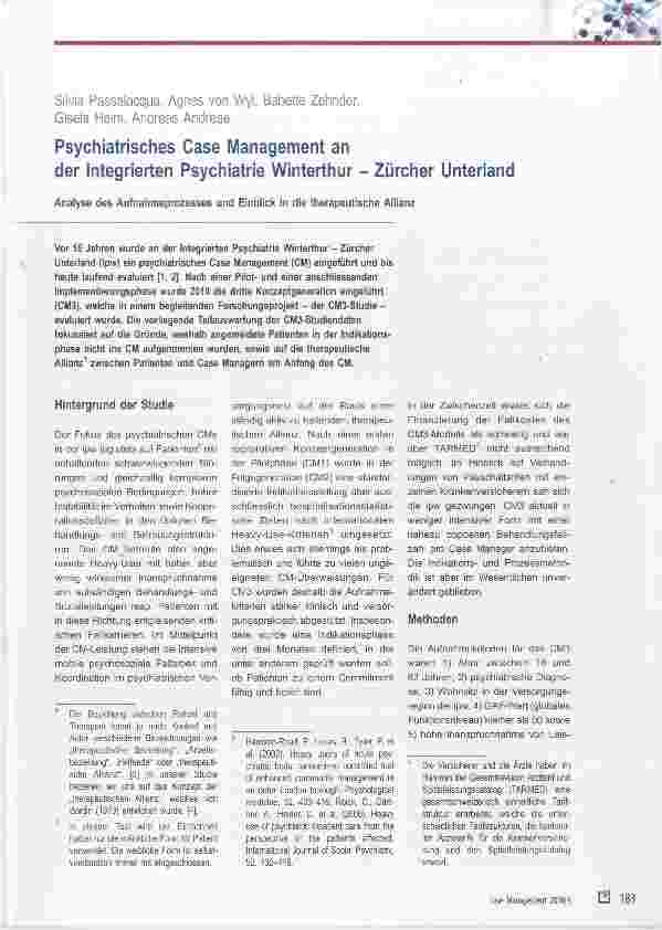 Vorschauseite 1: Psychiatrisches Case Management an der Integrierten Psychiatrie Winterthur Zürcher Unterland