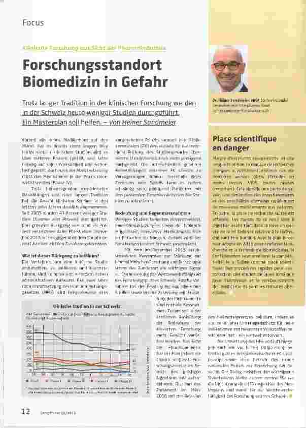 Vorschauseite 1: Forschungsstandort Biomedizin in Gefahr