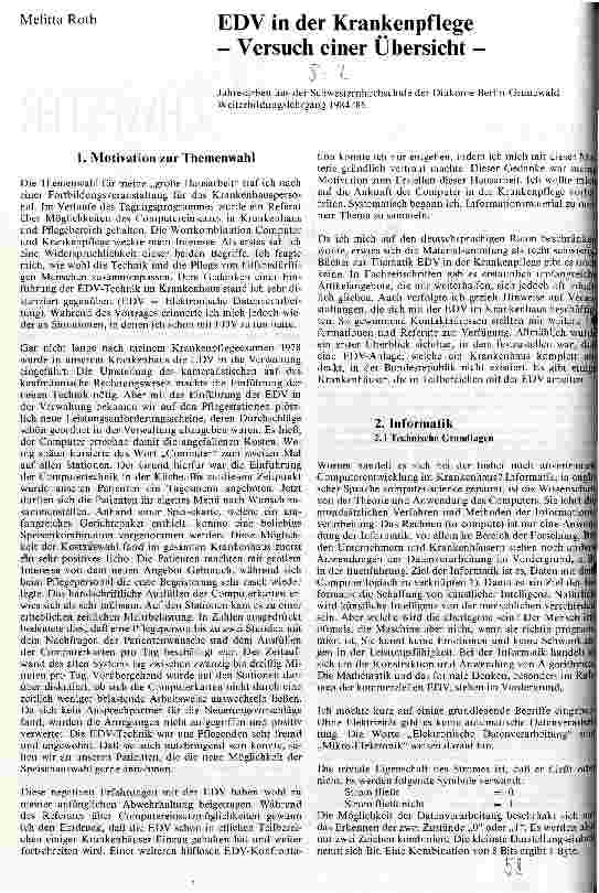 Vorschauseite 1: EDV in der Krankenpflege - Versuch einer Übersicht -