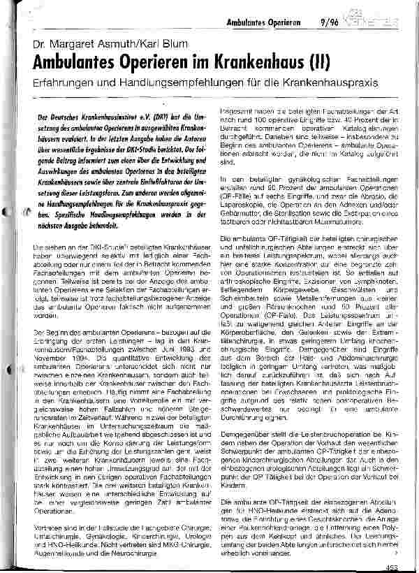 Vorschauseite 1: Ambulantes Operieren im Krankenhaus (II) Einführungen und Handlungsempfehlungen für die Krankenhauspraxis