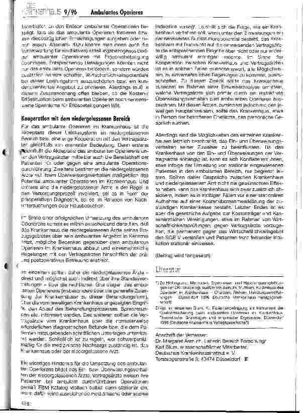 Vorschauseite 6: Ambulantes Operieren im Krankenhaus (II) Einführungen und Handlungsempfehlungen für die Krankenhauspraxis
