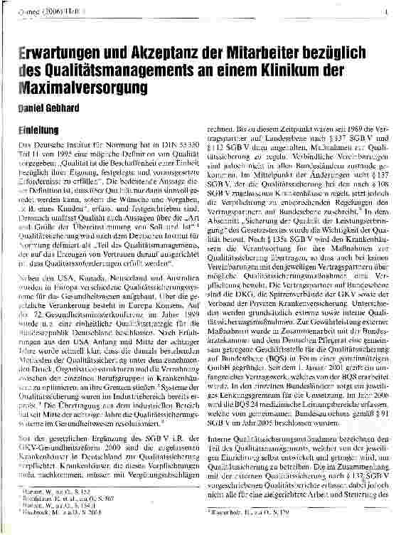 Vorschauseite 1: Erwartungen und Akzeptanz der Mitarbeiter bezüglich des Qualitätsmanagements an einem Klinikum der Maximalversorgung