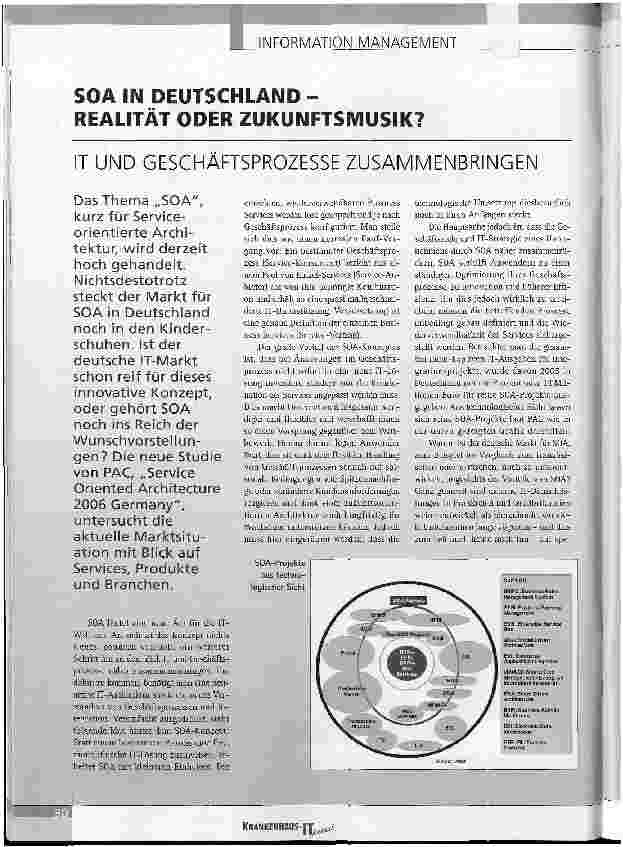 Vorschauseite 1: SOA IN DEUTSCHLAND - REALITÄT ODER ZUKUNFTSMUSIK? - IT UND GESCHÄFTSPROZESSE ZUSAMMENBRINGEN
