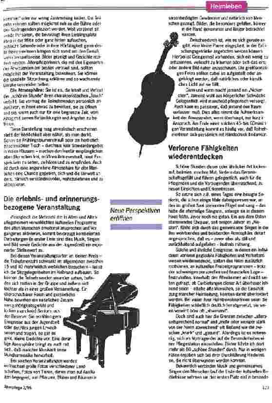 Vorschauseite 2: Die Wirkung einer schönen Stunde Kulturelle Veranstaltungen bereichern und beleben den Alltag im Heim