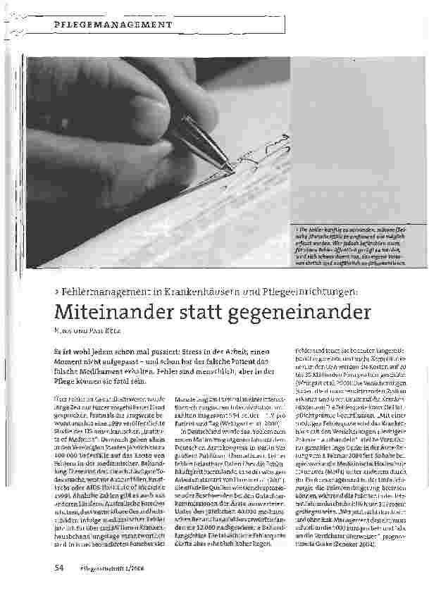 Vorschauseite 1: Fehlermanagement in Krankenhäusern und Pflegeeinrichtungen: Miteinander statt gegeneinander