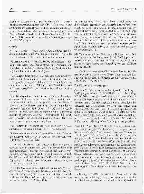 Vorschauseite 2: Der unautorisierte Erwerb und Weitervertrieb von sog. Klinikpackungen durch den Pharmahandel verstößt nicht gegen § 14 Abs. 4-5 ApG
