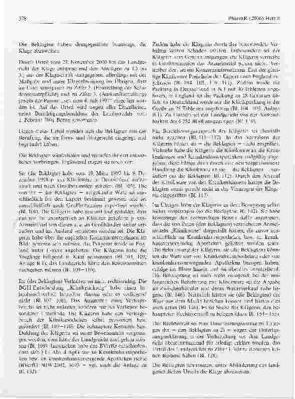 Vorschauseite 4: Der unautorisierte Erwerb und Weitervertrieb von sog. Klinikpackungen durch den Pharmahandel verstößt nicht gegen § 14 Abs. 4-5 ApG