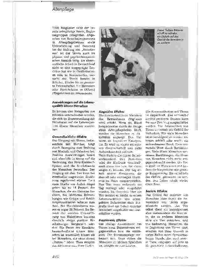 Vorschauseite 3: Türöffner zur SeeleWenn alte Menschen das Gefühl haben, dass sie allein sind und sich andere Personen von ihnen distanzieren, kann der Kontakt zu Tieren eine wichtige Bedeutung ha…