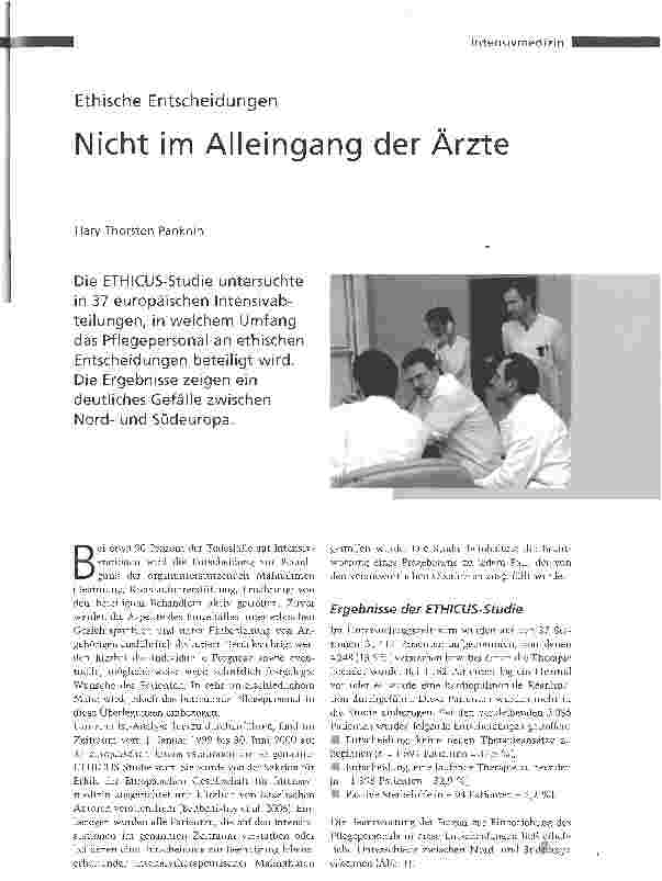Vorschauseite 1: Ethische EntscheidungenNicht im Alleingang der Ärzte
