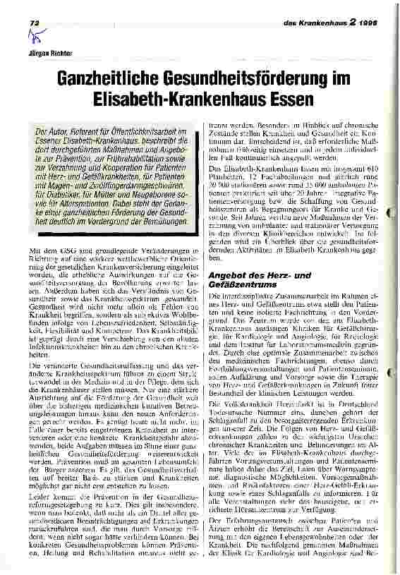 Vorschauseite 1: Ganzheitliche Gesundheitsförderung im Elisabeth-Krankenhaus Essen