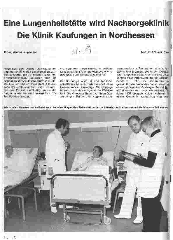 Vorschauseite 1: Eine Lungenheilstätte wird Nachsorgeklinik Die Klinik Kaufungen in Nordhessen