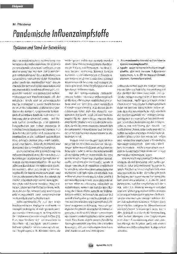 Vorschauseite 1: Pandemische Influenzaimpfstoffe