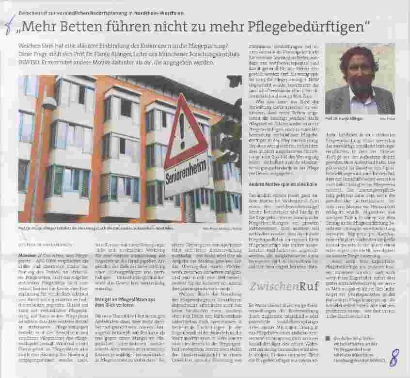 Vorschauseite 1: Mehr Betten führen nicht zu mehr Pflegebedürftigen