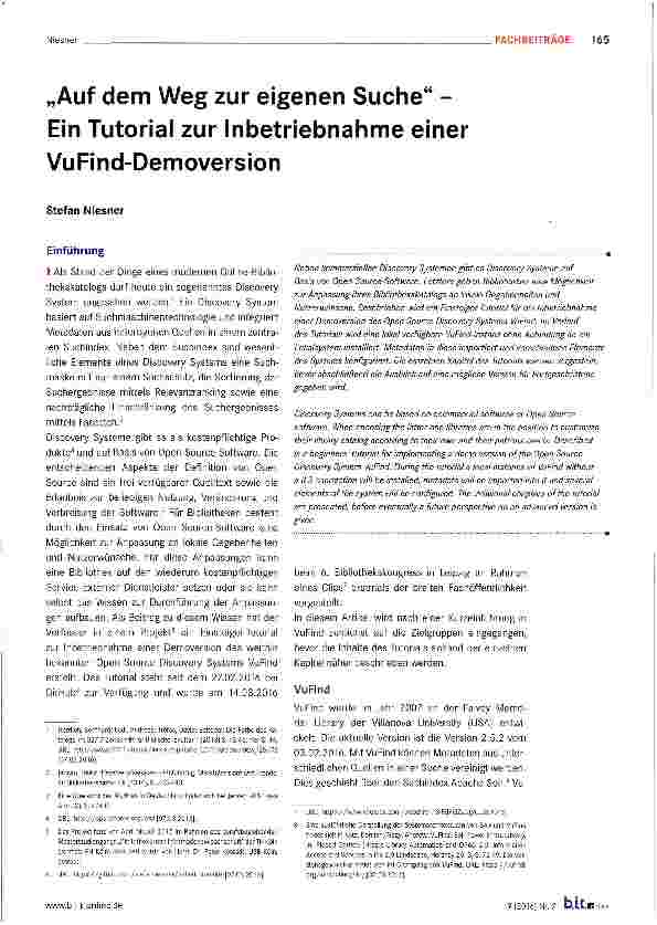 Vorschauseite 1: „Auf dem Weg zur eigenen Suche -Ein Tutorial zur Inbetriebnahme einer VuFind-Demoversion