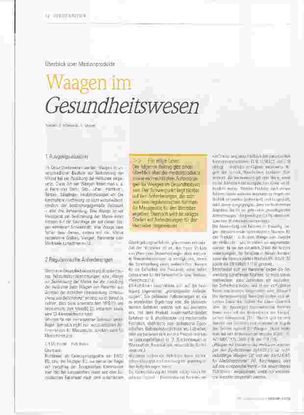 Vorschauseite 1: Waagen im Gesundheitswesen
