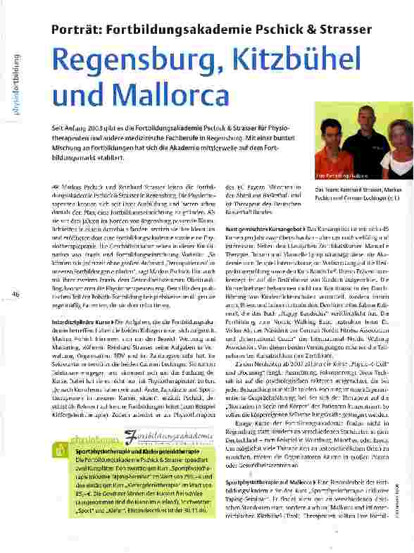 Vorschauseite 1: Regensburg, Kitzbühel und MallorcaPorträt: Fortbildungsakademie Pschick & Strasser