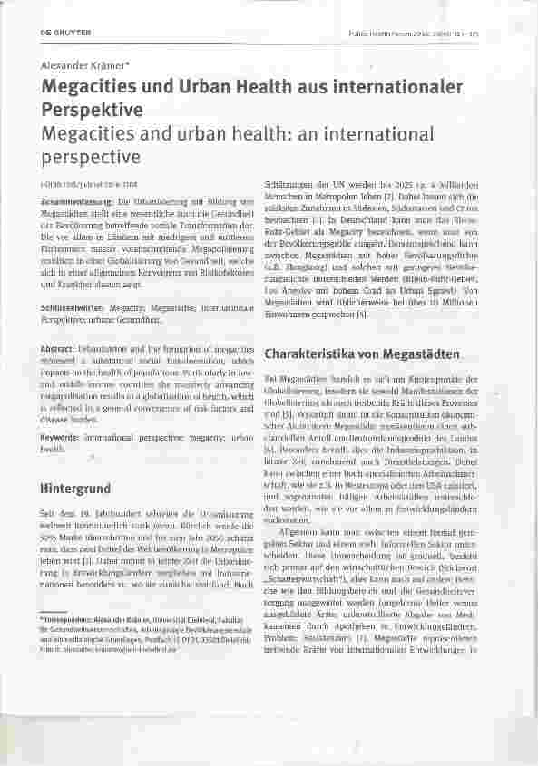 Vorschauseite 1: Megadties und Urban Health aus internationaler Perspektive