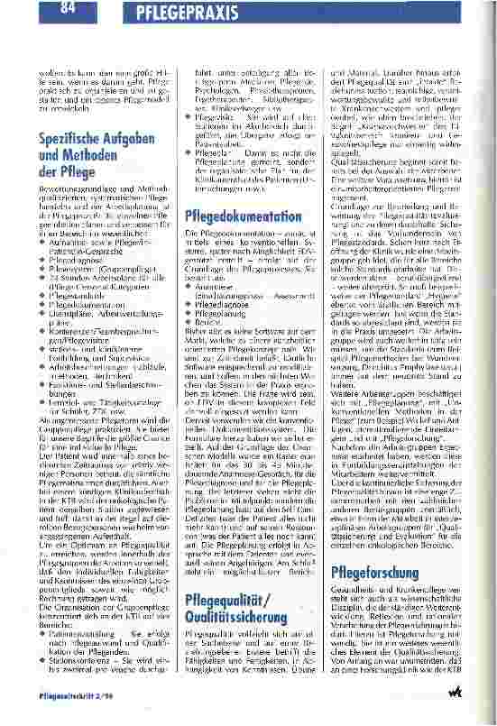 Vorschauseite 3: Die Betreuung von Patienten mit Tumoren stellt spezielle Anforderungen Ein Pflegekonzept wird in die Praxis umgesetzt - Teil 1