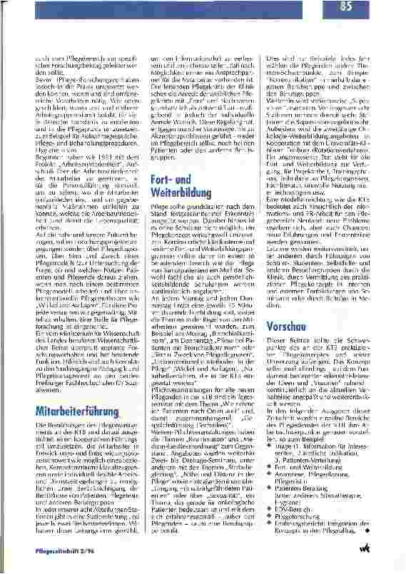 Vorschauseite 4: Die Betreuung von Patienten mit Tumoren stellt spezielle Anforderungen Ein Pflegekonzept wird in die Praxis umgesetzt - Teil 1