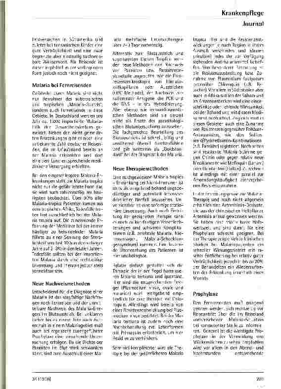 Vorschauseite 2: Neue Aspekte bei der Malaria - Epidemiologie, Prophylaxe und Therapie