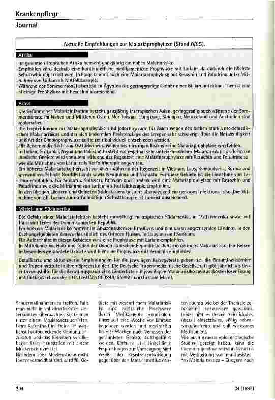 Vorschauseite 3: Neue Aspekte bei der Malaria - Epidemiologie, Prophylaxe und Therapie