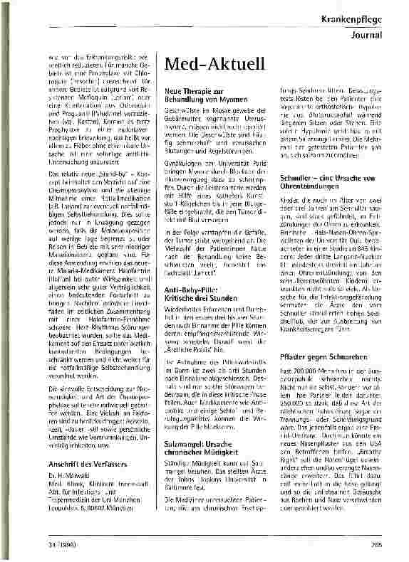 Vorschauseite 4: Neue Aspekte bei der Malaria - Epidemiologie, Prophylaxe und Therapie