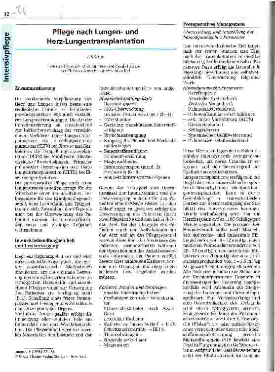 Vorschauseite 1: Pflege nch Lungenund Herz-Lungentransplantation