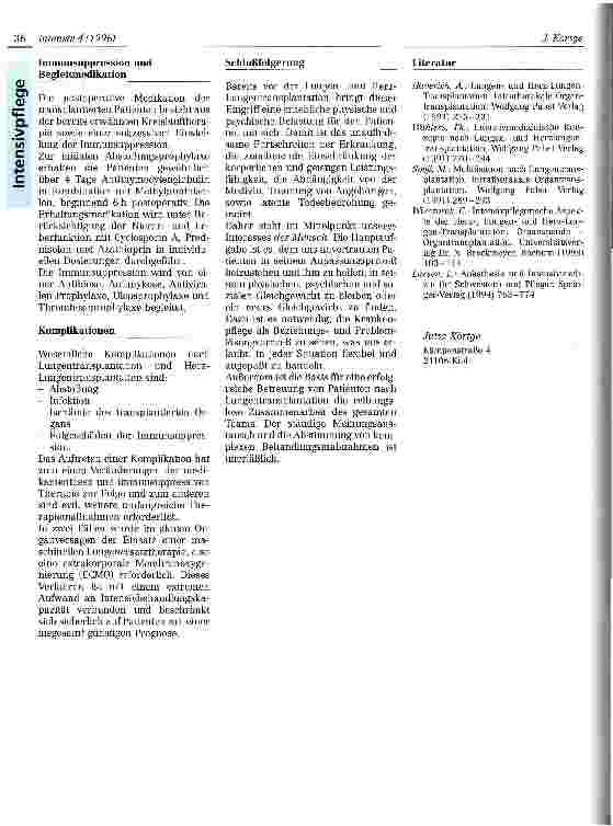 Vorschauseite 5: Pflege nch Lungenund Herz-Lungentransplantation