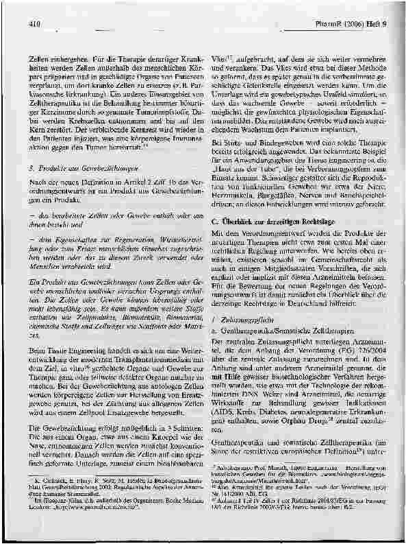 Vorschauseite 3: Tissue Engineering - die Normierung eines neuen Bereichsdes Arzneimittelrechts