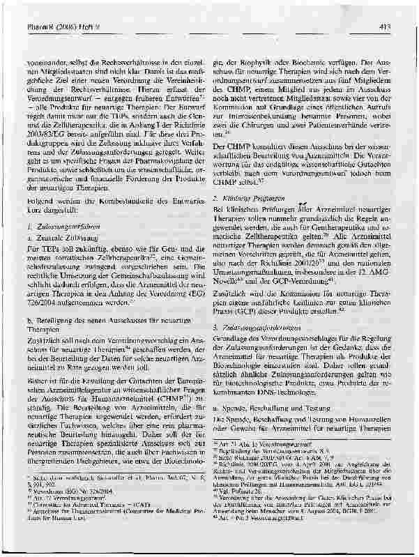 Vorschauseite 6: Tissue Engineering - die Normierung eines neuen Bereichsdes Arzneimittelrechts