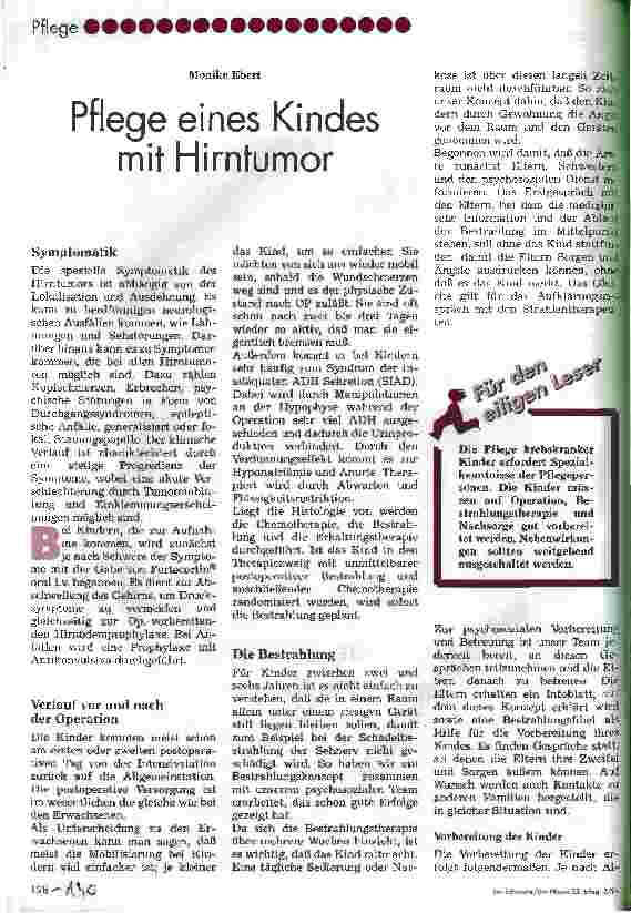 Vorschauseite 1: Pflege eines Kindes mit Hirntumor