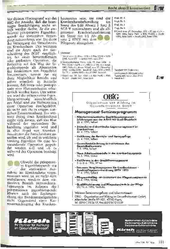 Vorschauseite 3: Kassenermächtigungen beschränkt auf Überweisung durch niedergelassene Fachkollegen Eigenblutspende - Entscheidung des BSG