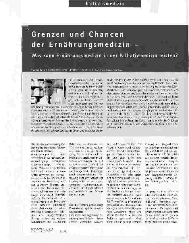 Vorschauseite 1: Grenzen und Chancen der Ernährungsmedizin -Was kann Ernährungsmedizin in der Palliativmedizin leisten?