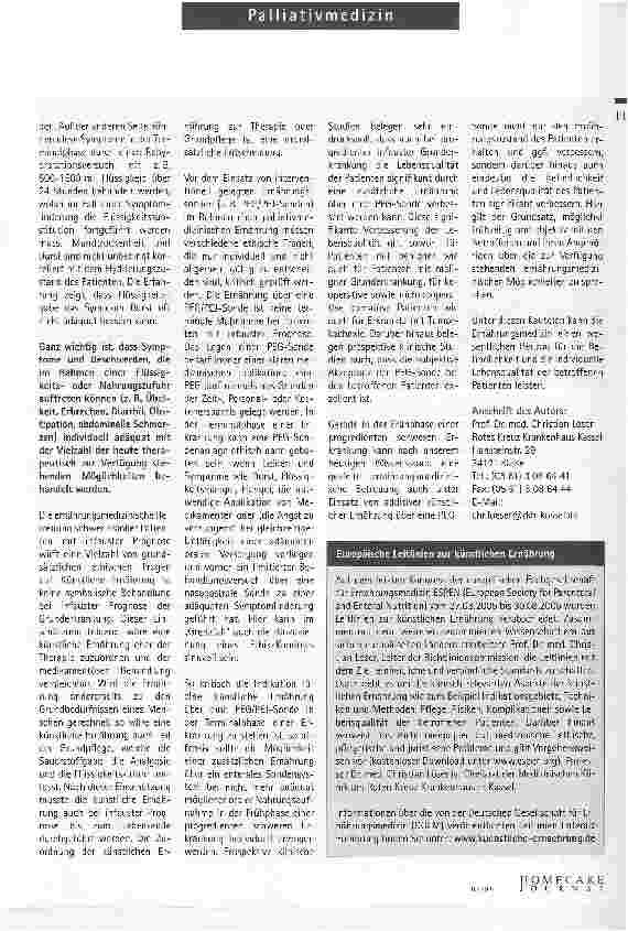 Vorschauseite 2: Grenzen und Chancen der Ernährungsmedizin -Was kann Ernährungsmedizin in der Palliativmedizin leisten?