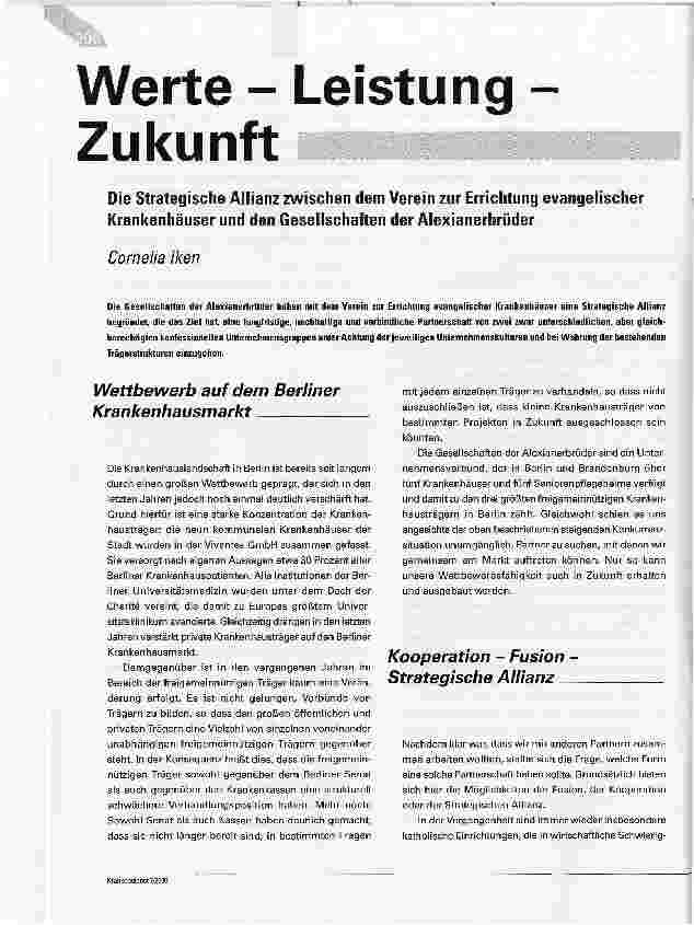 Vorschauseite 1: Werte - Leistung - ZukunftDie Strategische Allianz zwischen dem Verein zur Errichtung evangelischer Krankenhäuser und den Gesellschaften der Alexianerbrüder