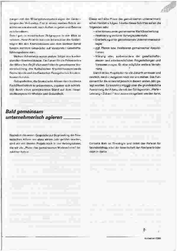 Vorschauseite 6: Werte - Leistung - ZukunftDie Strategische Allianz zwischen dem Verein zur Errichtung evangelischer Krankenhäuser und den Gesellschaften der Alexianerbrüder