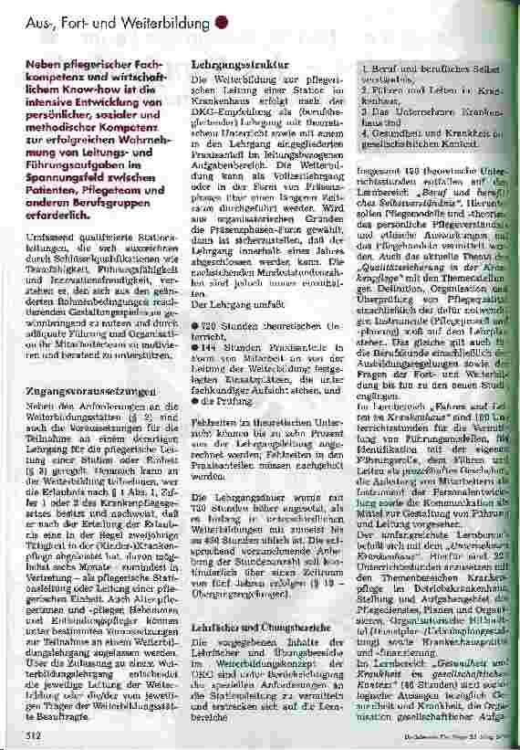 Vorschauseite 2: DKG-Empfehlung zur Weiterbildung von Krankenpflegepersonen für die pflegerische Leitung einer Station oder Einheit