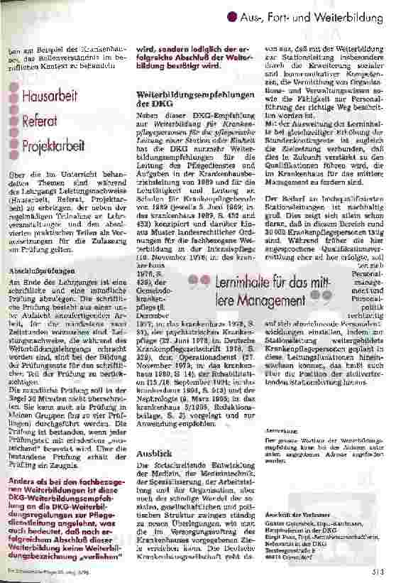 Vorschauseite 3: DKG-Empfehlung zur Weiterbildung von Krankenpflegepersonen für die pflegerische Leitung einer Station oder Einheit